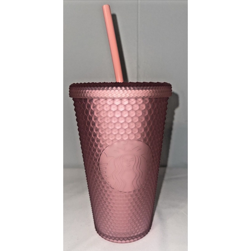 Starbucks 2022 Pink Studded Bling Grande 16oz Soft Touch Tumbler Cold Cup‎ Matte
